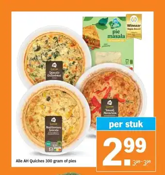 Albert Heijn Alle AH Quiches 300 gram of pies aanbieding