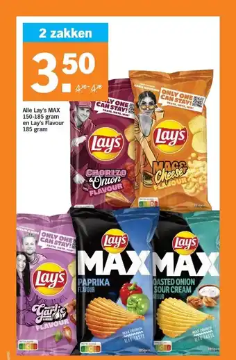 Albert Heijn Alle Lay's MAX 150-185 gram en Lay's Flavour 185 gram aanbieding