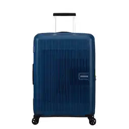 Amazon American Tourister Aerostep - Spinner M, Erweiterbarer Koffer, 67 cm, 66.5/72.5 L, Blau (Navy Blue) aanbieding