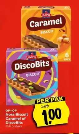 Vomar Voordeelmarkt Nora Biscuit Caramel of DiscoBits aanbieding