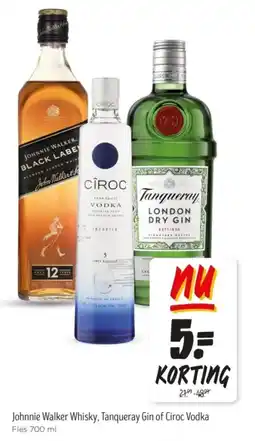 Jumbo Johnnie Walker Whisky, Tanqueray Gin of Ciroc Vodka aanbieding