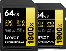 Bol.com Lexar SD Pro Gold Series UHS-II 1800X 64 GB V60 - 2 pak aanbieding