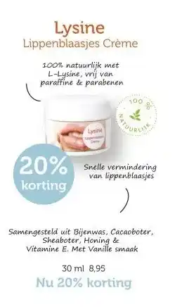 De Rode Pilaren Lysine Lippenblaasjes Crème aanbieding