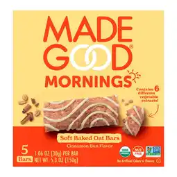 De Online Drogist Made Good Mornings Cinnamon Bun Flavor Oat Bars aanbieding