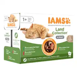 Zooplus 36 + 12 gratis! 48 x 85 g IAMS Kattenvoer - Delights Adult: Land Mix in Saus (48 x 85 g) aanbieding