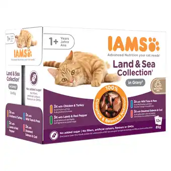 Zooplus 36 + 12 gratis! 48 x 85 g IAMS Kattenvoer - Delights Adult: Land & Sea Mix in Saus (48 x 85 g) aanbieding