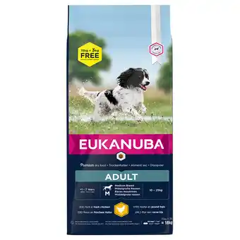 Zooplus 15 + 3 kg Gratis! 18kg Active Adult Medium Breed Kip Eukanuba Hondenvoer aanbieding