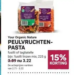 Ekoplaza Your Organic Nature PEULVRUCHTEN- PASTA aanbieding