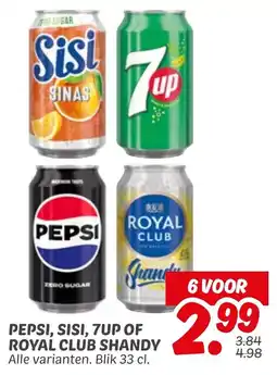 Dekamarkt Pepsi, sisi, 7up of royal club shandy aanbieding