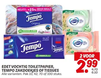 Dekamarkt Edet vochtig toiletpapier, tempo zakdoekjes of tissues aanbieding