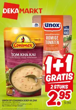 Dekamarkt Unox of conimex soep in zak aanbieding