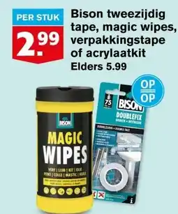 Hoogvliet Bison tweezijdig tape, magic wipes, verpakkingstape of acrylaatkit aanbieding