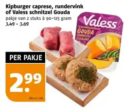 Poiesz Kipburger caprese, rundervink of Valess schnitzel Gouda aanbieding