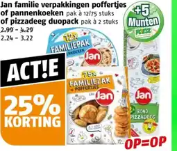 Poiesz Jan familie verpakkingen poffertjes of pannenkoeken of pizzadeeg duopack aanbieding