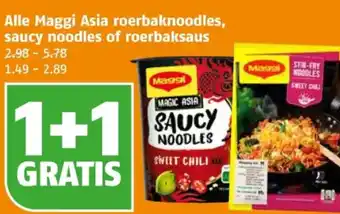 Poiesz Alle Maggi Asia roerbaknoodles, saucy noodles of roerbaksaus aanbieding