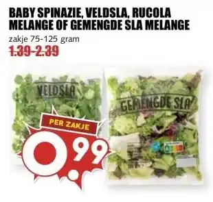 MCD Supermarkt BABY SPINAZIE, VELDSLA, RUCOLA MELANGE OF GEMENGDE SLA MELANGE aanbieding