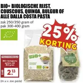 MCD Supermarkt BIO+BIOLOGISCHE RIJST, COUSCOUS, QUINOA, BULGUR OF ALLE DALLA COSTA PASTA aanbieding