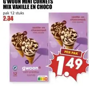 MCD Supermarkt G'WOON MINI CORNETS MIX VANILLE EN CHOCO aanbieding