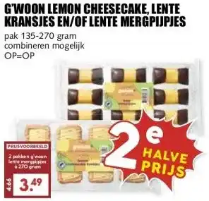 MCD Supermarkt G'WOON LEMON CHEESECAKE, LENTE KRANSJES EN/OF LENTE MERGPIJPJES aanbieding