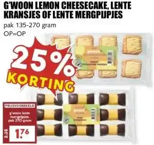 MCD Supermarkt G'WOON LEMON CHEESECAKE, LENTE KRANSJES OF LENTE MERGPIJPJES aanbieding