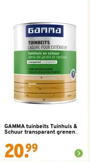 GAMMA GAMMA tuinbeits Tuinhuis & Schuur transparant grenen 750 ml aanbieding