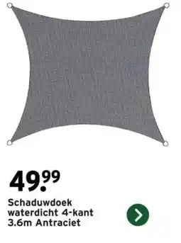 GAMMA Schaduwdoek waterdicht 4-kant 3.6m Antraciet aanbieding