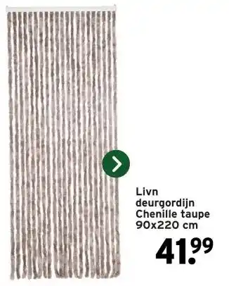 GAMMA Livn deurgordijn Chenille taupe 90x220 cm aanbieding