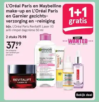 Etos L'Oréal Paris en Maybelline make-up en L'Oréal Paris en Garnier gezichts- verzorging en -reiniging aanbieding