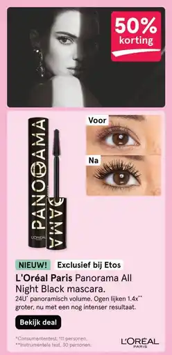 Etos L'Oréal Paris Panorama All Night Black mascara. aanbieding