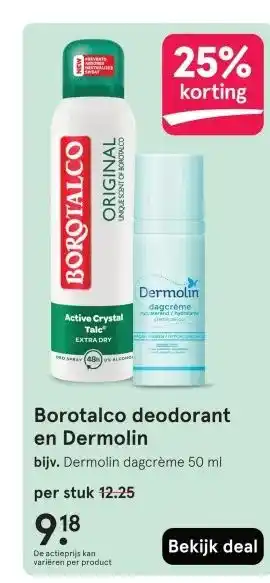 Etos Borotalco deodorant en Dermolin aanbieding