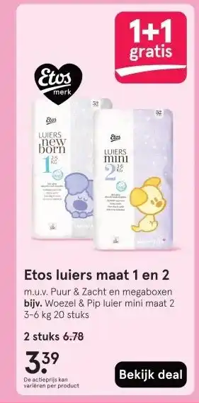 Etos Etos luiers maat 1 en 2 aanbieding