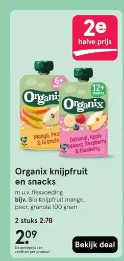 Etos Organix knijpfruit en snacks aanbieding