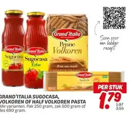 Dekamarkt GRAND'ITALIA SUGOCASA, VOLKOREN OF HALF VOLKOREN PASTA aanbieding