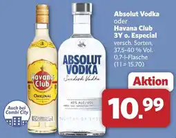 Combi Absolut Vodka oder Havana Club 3Y o. Especial aanbieding