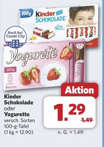 Combi Kinder Schokolade oder Yogurette aanbieding