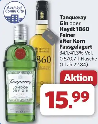 Combi Tanqueray Gin oder Heydt 1860 Feiner alter Korn Fassgelagert aanbieding