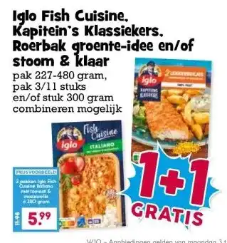 Boon`s Markt Iglo Fish Cuisine. Kapitein's Klassiekers. Roerbak groente-idee en/of stoom & klaar aanbieding