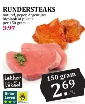 Boon`s Markt RUNDERSTEAKS aanbieding