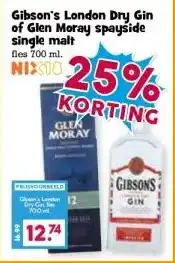 Boon`s Markt Gibson's London Dry Gin of Glen Moray spayside single malt fles 700 ml. aanbieding