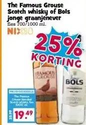 Boon`s Markt The Famous Grouse Scotch whisky of Bols jonge graanjenever fles 700/1000 ml. aanbieding