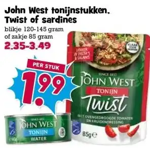 Boon`s Markt John West tonijnstukken. Twist of sardines aanbieding