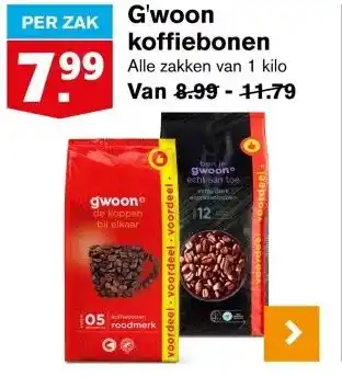 Hoogvliet G'woon koffiebonen aanbieding