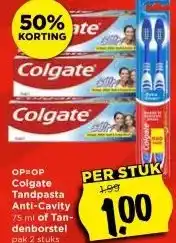 Vomar Voordeelmarkt OP=OP Colgate Tandpasta Anti-Cavity 75 ml of Tan- denborstel pak 2 stuks aanbieding