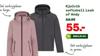 Welkoop Kjelvik softshell Leah of Andy aanbieding