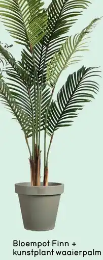 Leen Bakker Bloempot Finn + kunstplant waaierpalm aanbieding