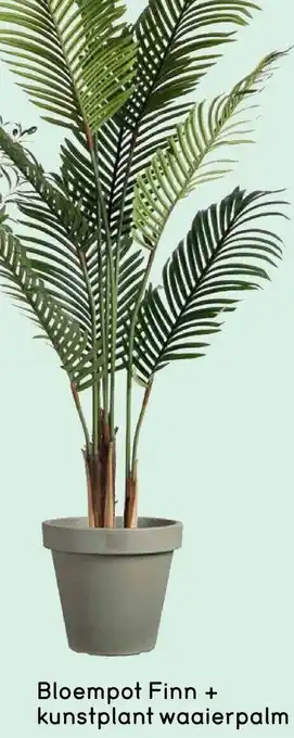 Leen Bakker Bloempot Finn + kunstplant waaierpalm aanbieding