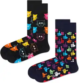 Amazon Happy Socks Kleurrijke en Leuke Sokken 2-Pack Classic Cat Socks Maat 41-46 aanbieding