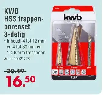 Enorm KWB HSS trappen borenset 3 delig aanbieding