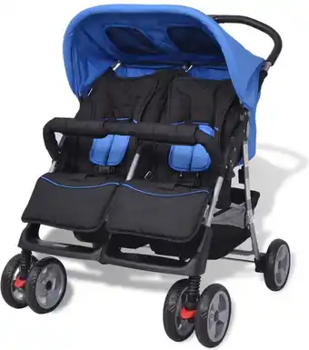 Bol.com The Living Store Kinderwagen Twin - Blauw/Zwart - 80 x 96 x 104 cm - Inklapbaar aanbieding