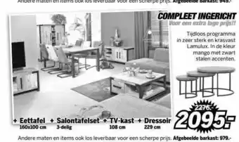 Matrasconcurrent Eettafel 160x100 Cm + Salontafelset 3-Delig + TV-Kast 108 Cm + Dressoir 229 Cm aanbieding